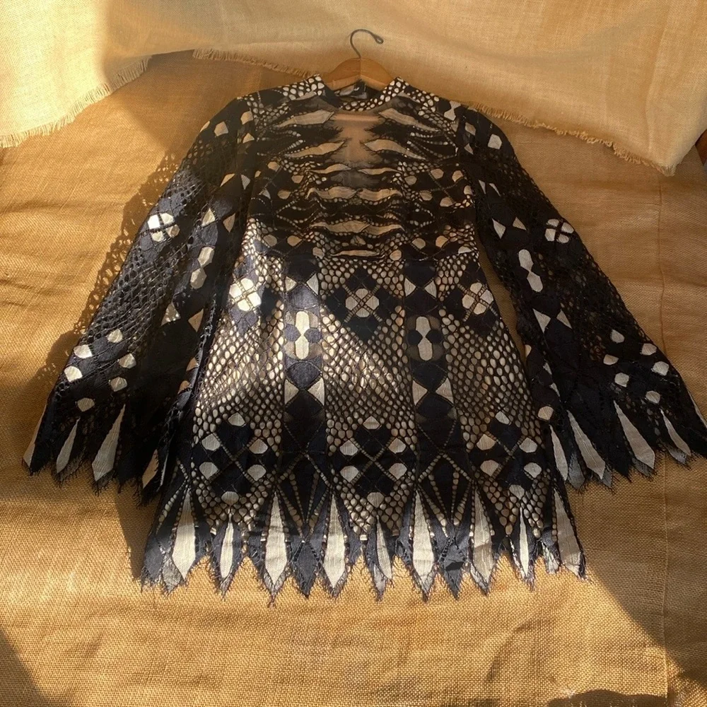 Free People Black Art Deco Lace Mini Dress - Picture 6 of 15
